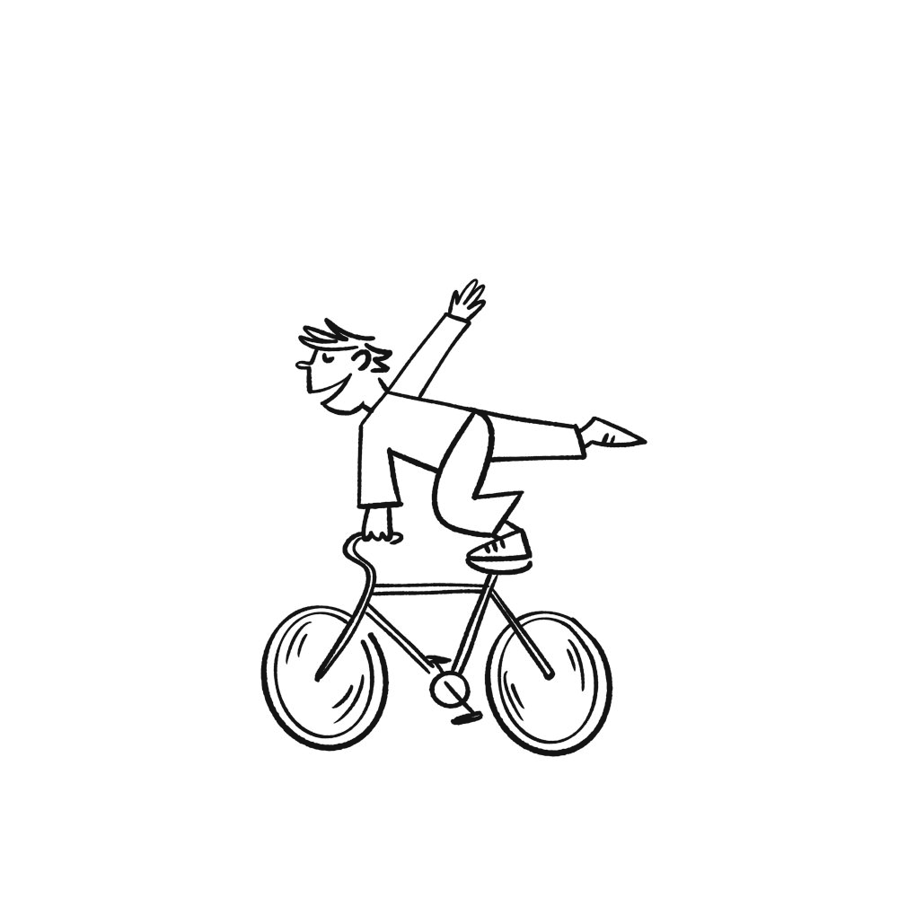 Een kind fietst en zwaait