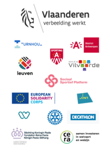 Vlaanderen verbeelding werkt, Turnhout, District Antwerpen, Sporting A, Leuven, Vilvoorde, Sociaal Sportief Platform, European Solidarity Corps, Jins, Rotary, Decathlon, Cera, Stichting Koningin Paola