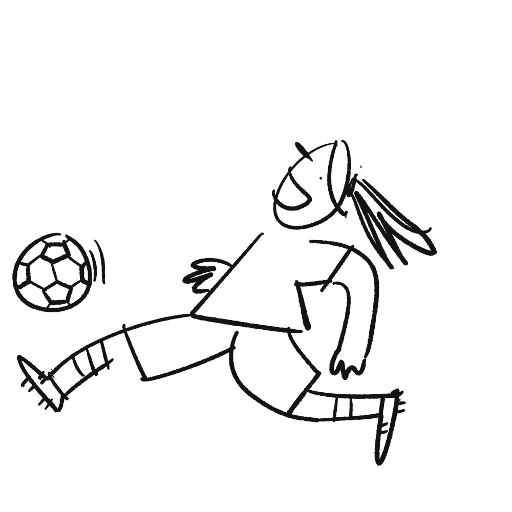 Een meisje trapt tegen een voetbal