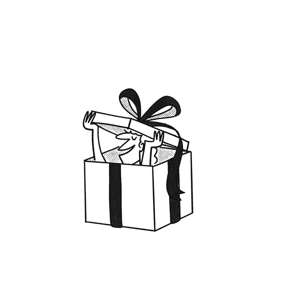 Een cadeaudoos met een kind erin